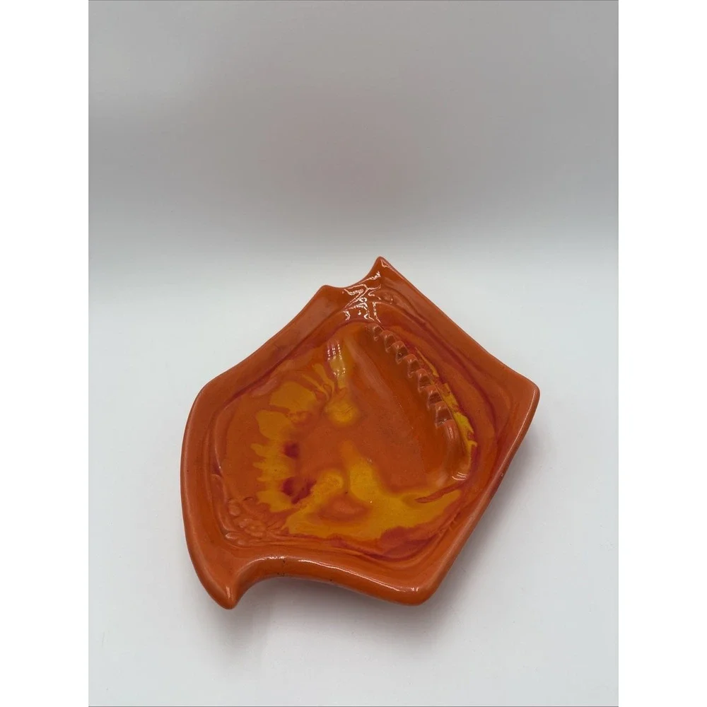 Vtg Retro MCM Ashtray‎ Flame Orange  California Pottery DL 717 USA Abstract